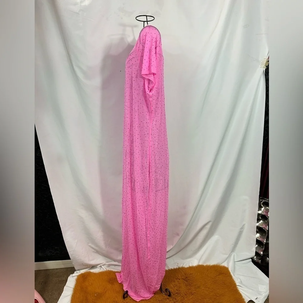 NWT SKims Taffy Pink Mesh rhinestone swim cover up maxi dress size 4X